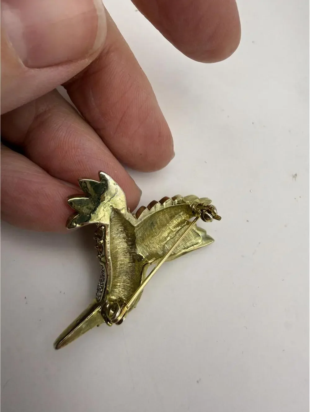 Vintage Hummingbird Brooch with Yellow and Clear Rhinestones
